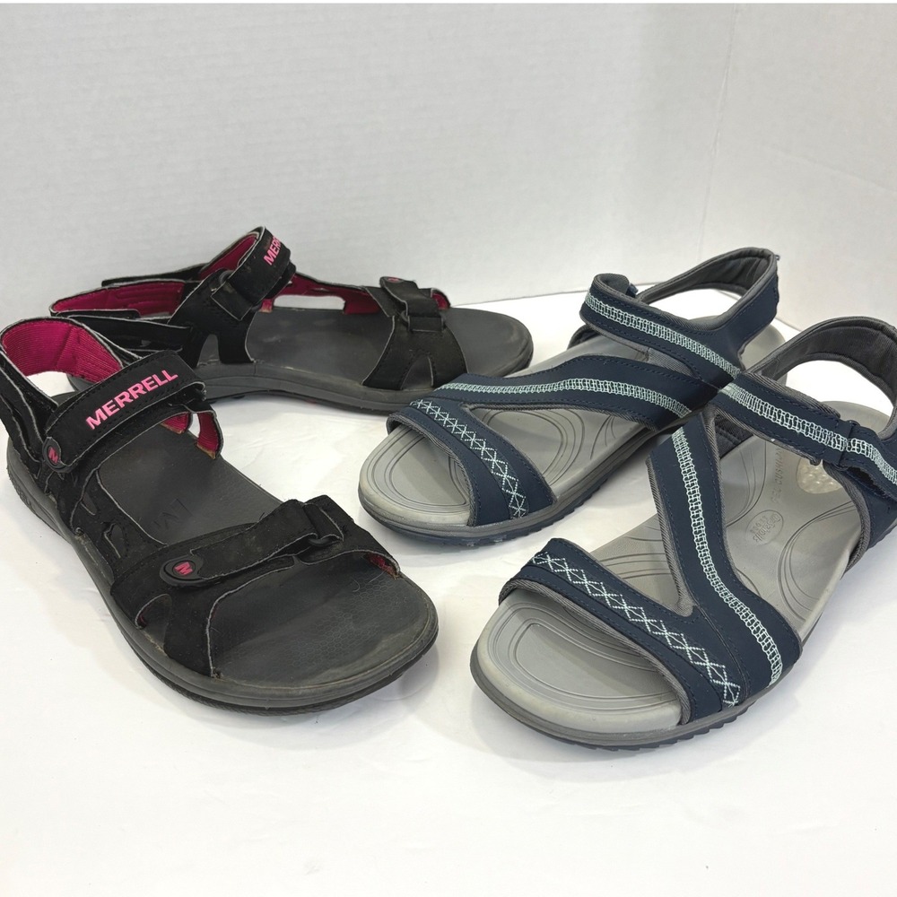 Lot of 2 Merrell & Dr. Scholl's Sandals Womens 10 Athletic Strappy Hiking Bundle